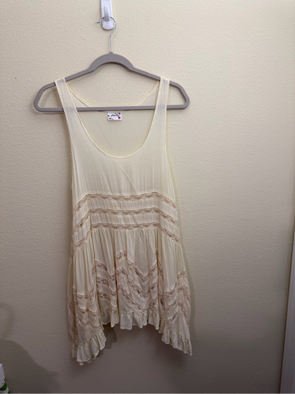 Free People Cream Lace-Trim Flowy Tank